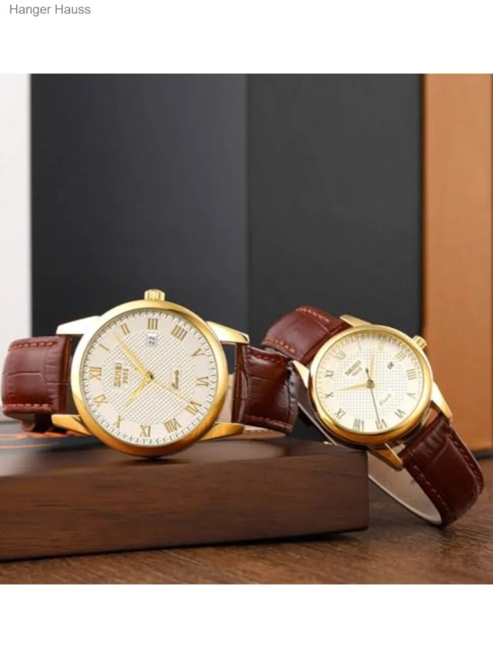 Men's Business Casual Quartz Watch with Leather Strap Roman Numeral White Dial